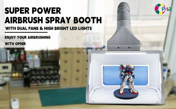 OPHIR Super Power Airbrush Spray Booth Kit Portable Paint Spray Booth with  Filter LED Lights for Model Hobby,Crafts,Nails,Cake,T-Shirt