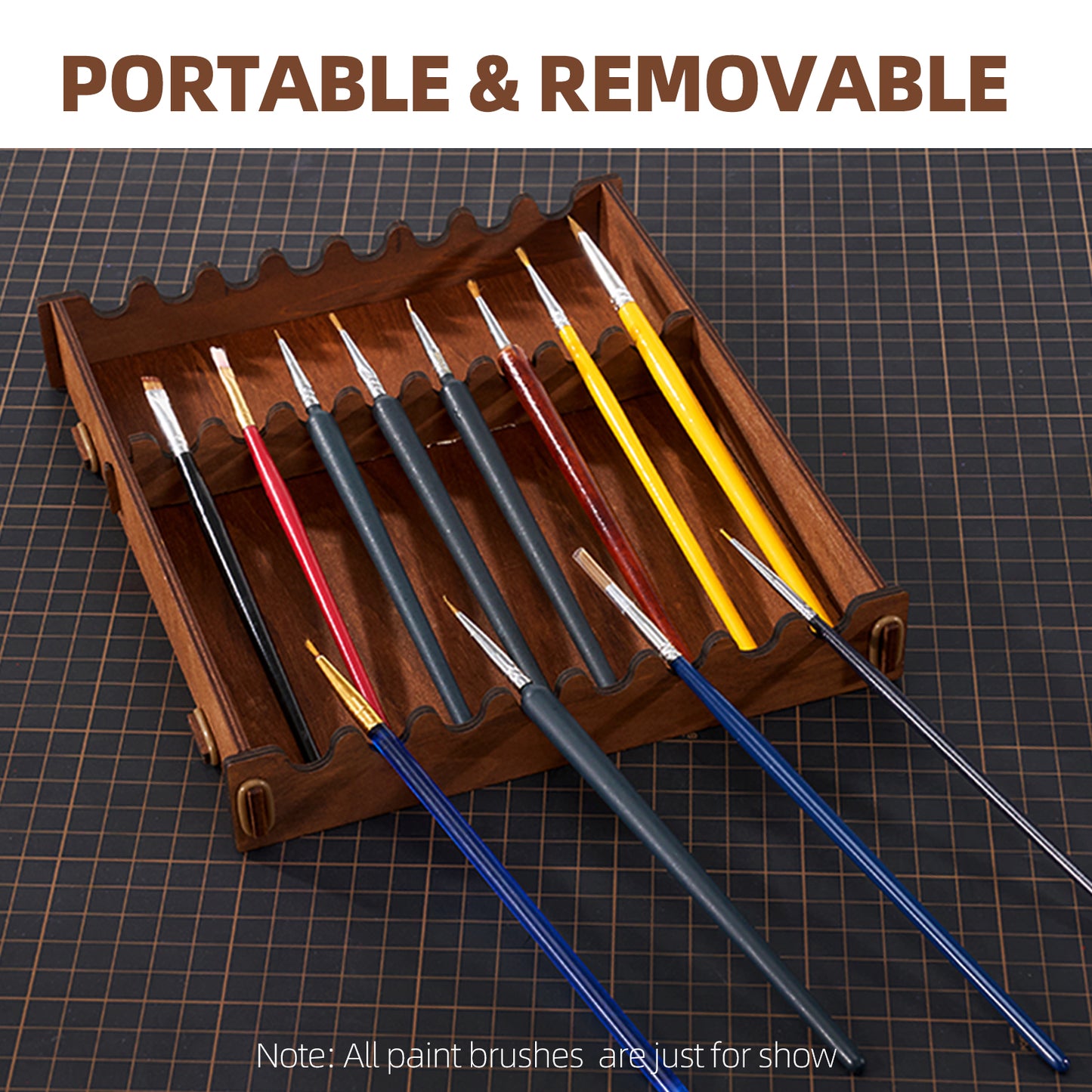 Paint Holder for Citadel, Tamiya Paints, Wooden Paint Rack with 50 Holes Dia.1.42 Inches, Includes Painting Brush Holder with 24 Slots, 1 Drawer, 25 Brush Holes