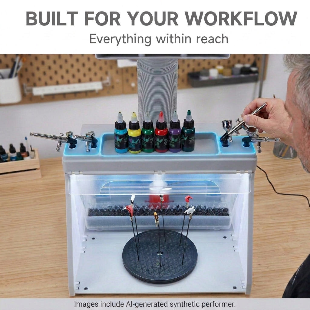 OPHIR Portable Water Curtain Airbrush Spray Booth with 3 Filteration & LED for Model Painting