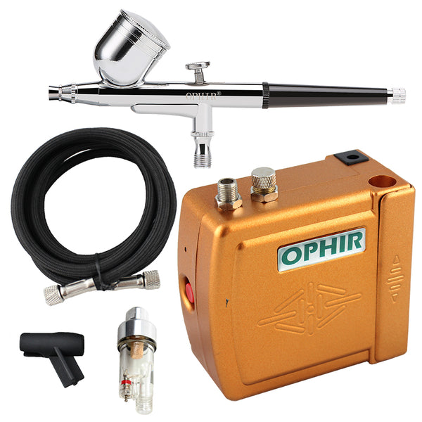OPHIR Double Outlet Airbrush Compressor with 1L Air Tank & 2X Airbrush