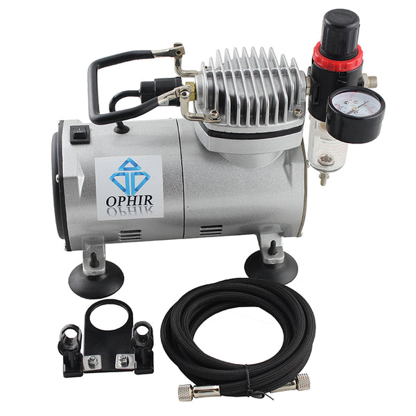 OPHIR Single Cylinder Piston Airbrush Compressor with Tank & Fan for Hobby  Model Tanning Wall Painting