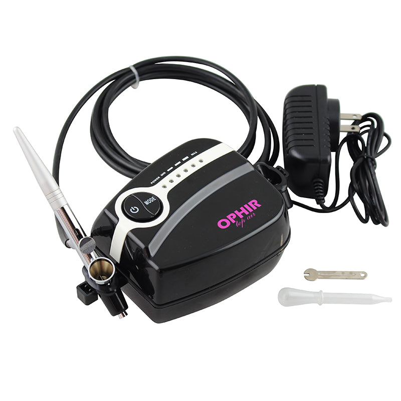 OPHIR 0.3mm Single-Action Airbrush Set with Mini Air Compressor for Body Art Tattoo Model Hobby Painting