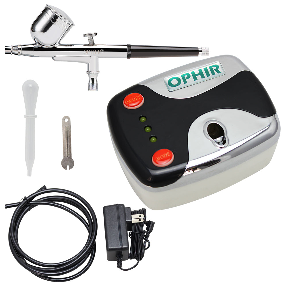 OPHIR Air-Brush Kit 0.3mm Dual Action Body Paint Spray Gun Black 12V DC Mini Air Compressor for Makeup Airbrushing Nail Art Temporary Tattoo