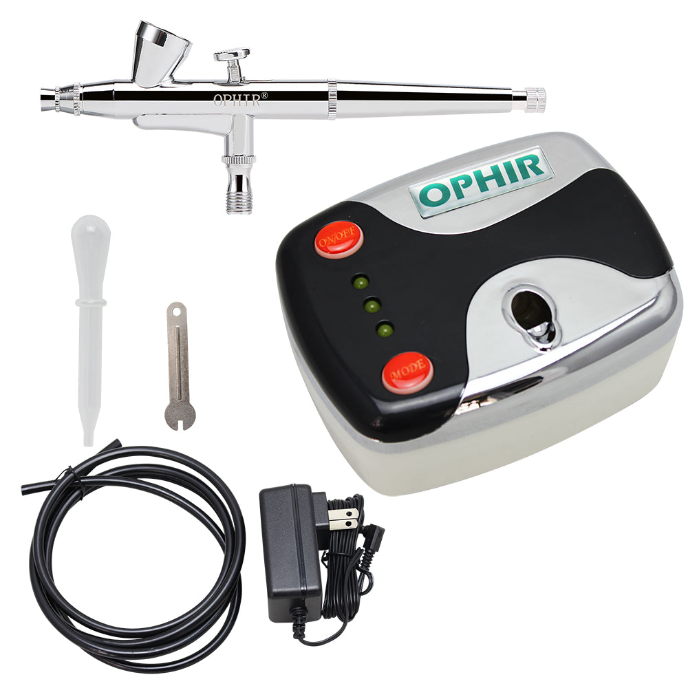 OPHIR Portable Nail Spray Gun Tool Green 12V DC 0.2mm Dual-Action Airbrush Kit Compressor for Makeup Model Temporary Tattoo Panit