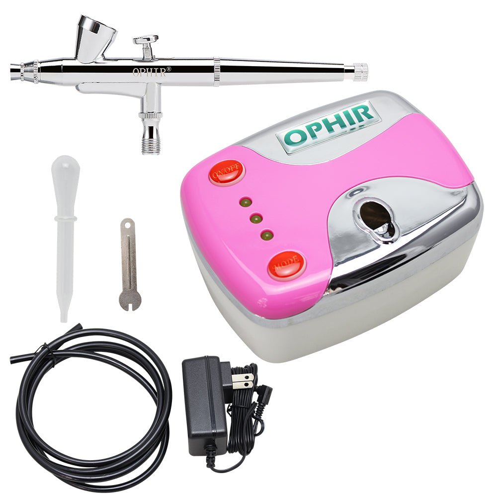 OPHIR Portable Nail Spray Gun Tool Green 12V DC 0.2mm Dual-Action Airbrush Kit Compressor for Makeup Model Temporary Tattoo Panit