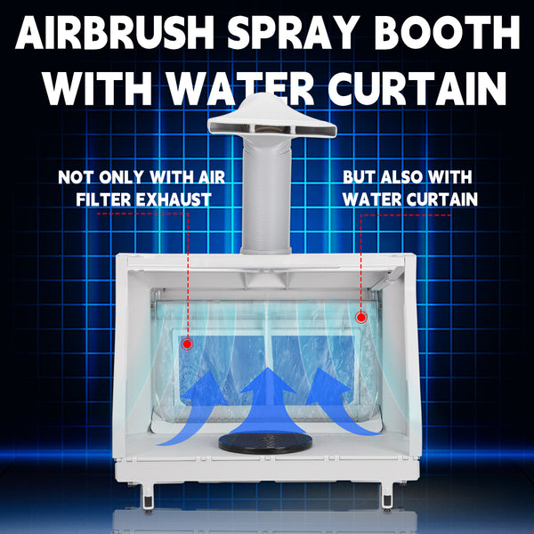 OPHIR Upgraded Water Curtain Airbrush Spray Booth, Spray Paint Booth for Airbrushing with Filter LED Lights for Model, Shoes,Crafts, T-Shirt, Cake & Hobbies