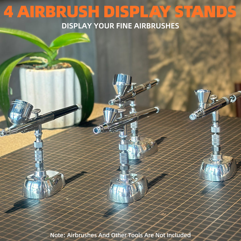 OPHIR Set of 2 Silver Airbrush Display Holder Station, Desktop Airbrush Stand with Quick Connector