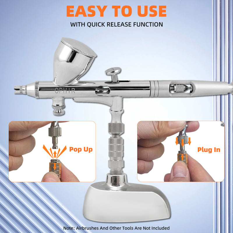 OPHIR Set of 2 Silver Airbrush Display Holder Station, Desktop Airbrush Stand with Quick Connector