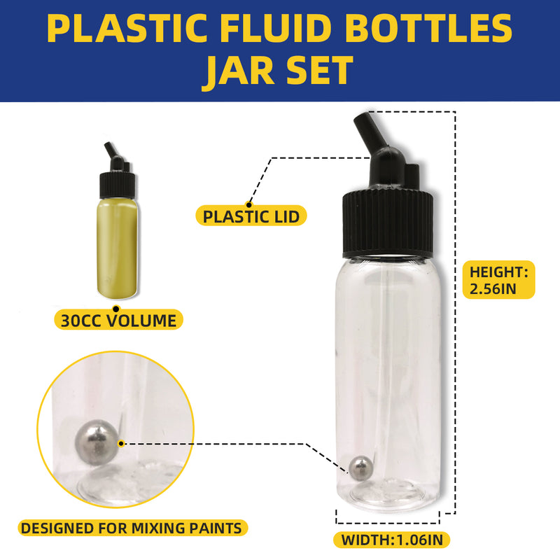 OPHIR 10X Dual-Action Siphon Bottle with Rubber Caps & Stainless Steel Balls Plastic Bottle Jars for Most of Down-Pot Airbrushes