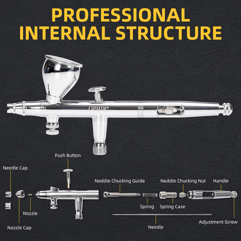 OPHIR Premium 0.35mm Airbrush Kit, Dual Action Air Brush Gun Set for Model, Miniature Painting, Crafts