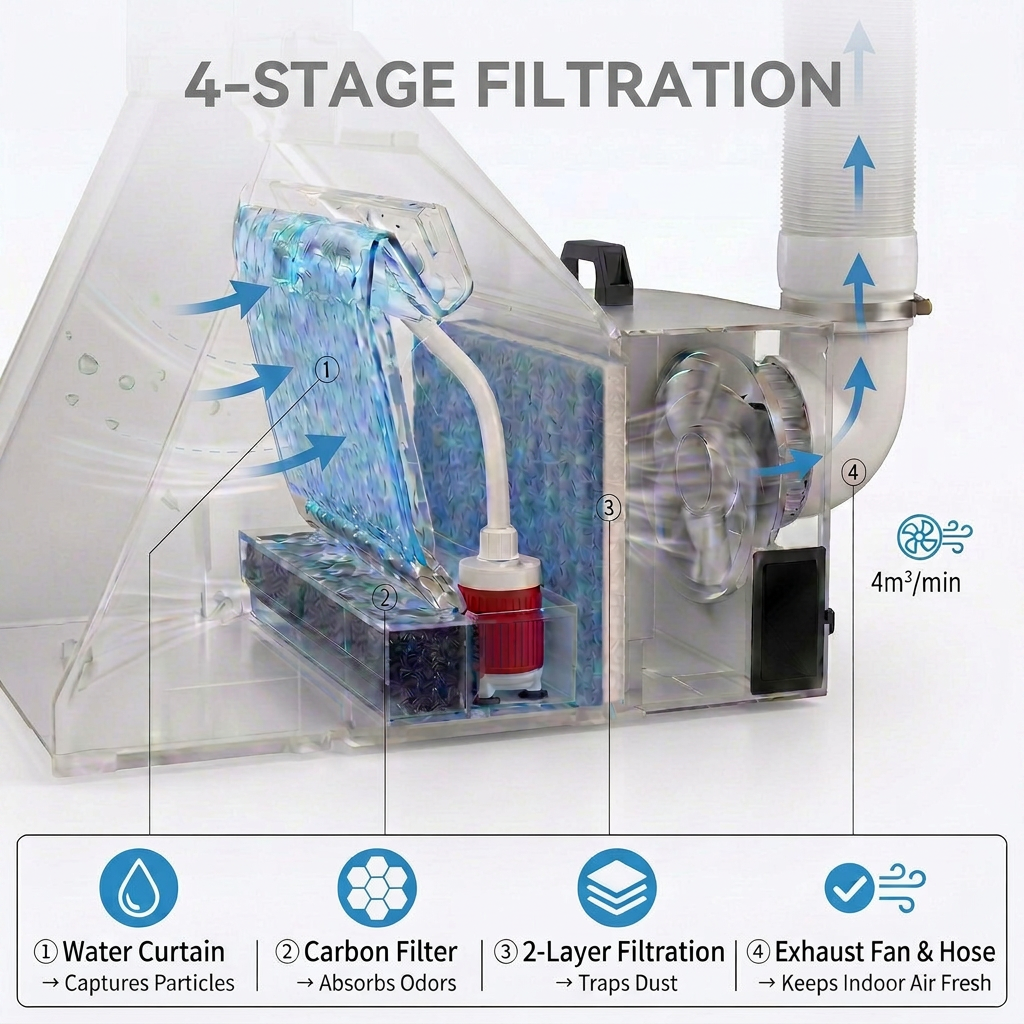 OPHIR Portable Water Curtain Airbrush Spray Booth with 3 Filteration & LED for Model Painting