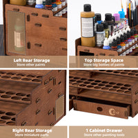 Wooden Paint Storage Organizer with 98 Holes Dia.1.02 Inches for AV Paint Miniature Paints Set, Includes Painting Brush Holder with 24 Slots, 1 Drawer, 25 Paintbrush Holes