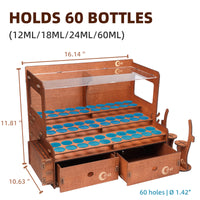 Professional Paint Organizer for Citadel GW Paints, Wooden Paint Holder for 60 Bottles and 32 Brushes, 2 Miniature Painting Handles, 2 Drawers for Model Paints Bottle