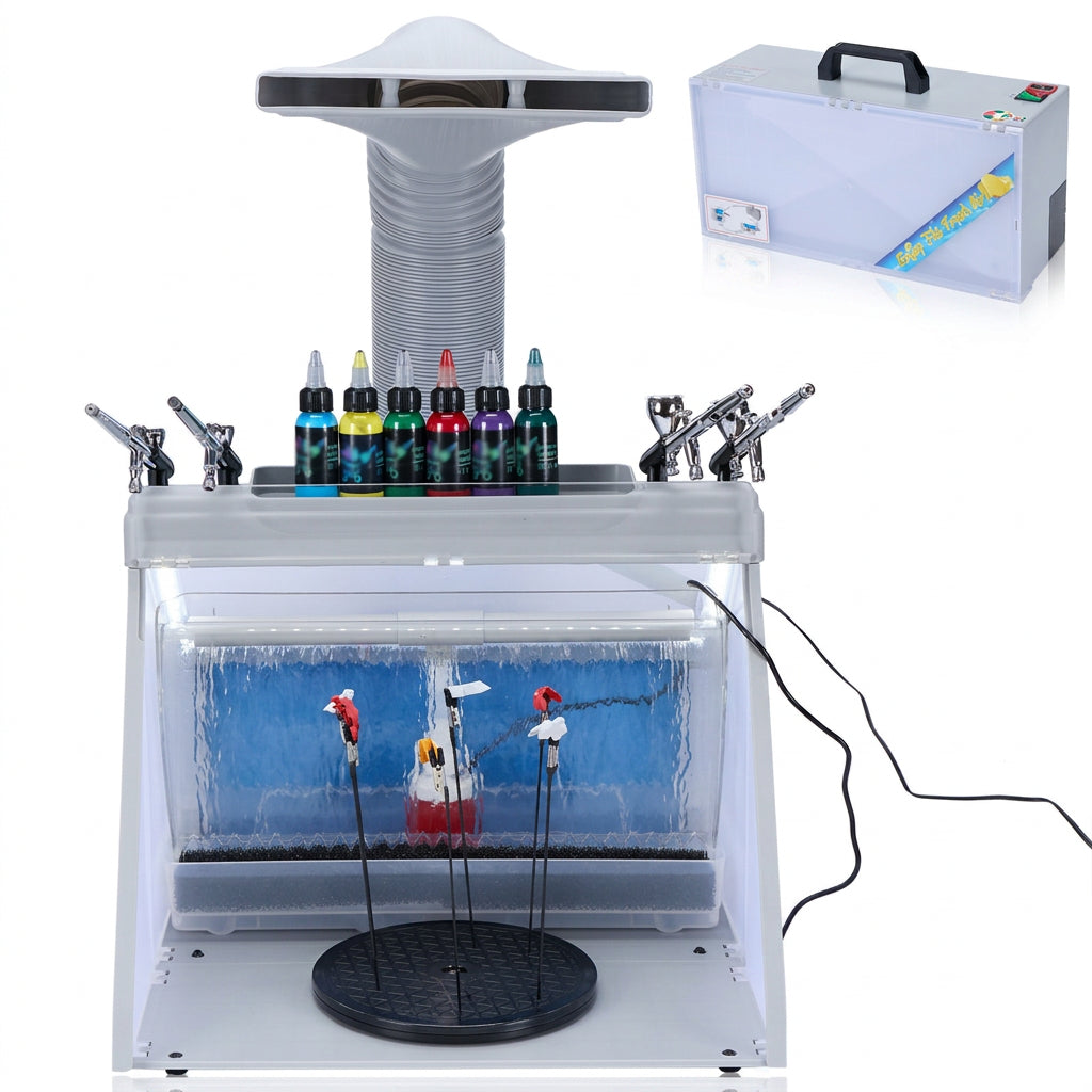 OPHIR Portable Water Curtain Airbrush Spray Booth with 3 Filteration & LED for Model Painting