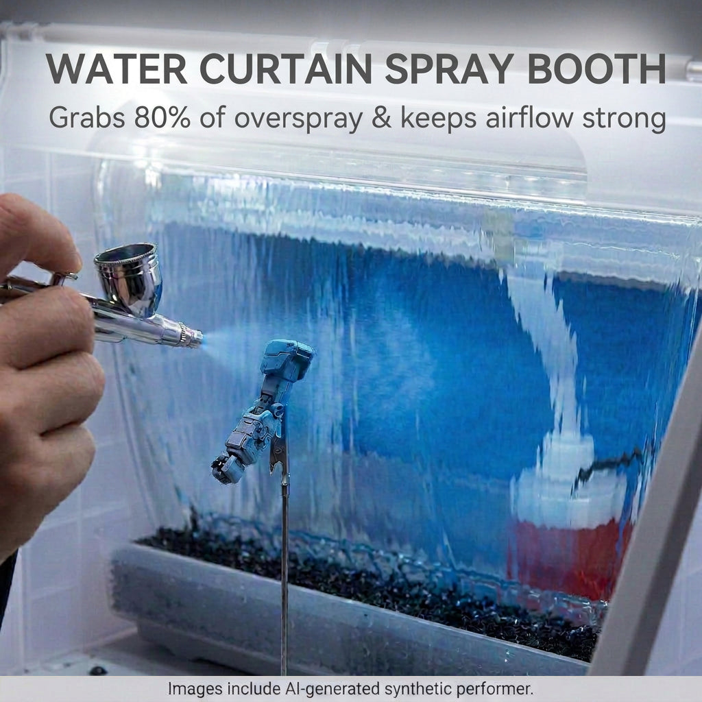 OPHIR Portable Water Curtain Airbrush Spray Booth with 3 Filteration & LED for Model Painting