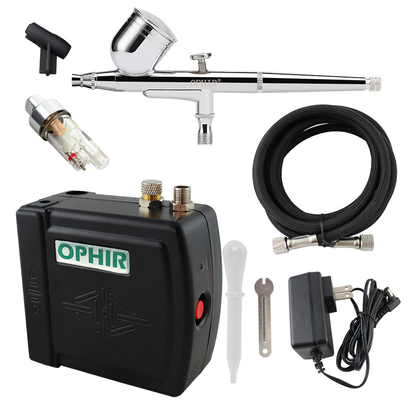 OPHIR Portable 12V DC Mini Air Compressor 0.3mm Dual Action Airbrush Kit for Nail Art Temporary Tattoo Model Painting