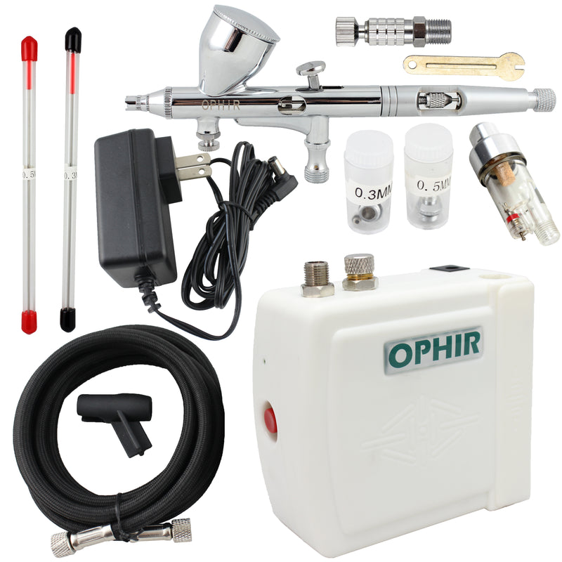  OPHIR Double Outlet Air Brush Painting Set with 1L Airbrush  Compressor Tank & 2x Airbrushes Kit with 12 Colors of Airbrush Acrylic  Paint Set, 5x Cleaning Brush, 20x Measuring Cups 