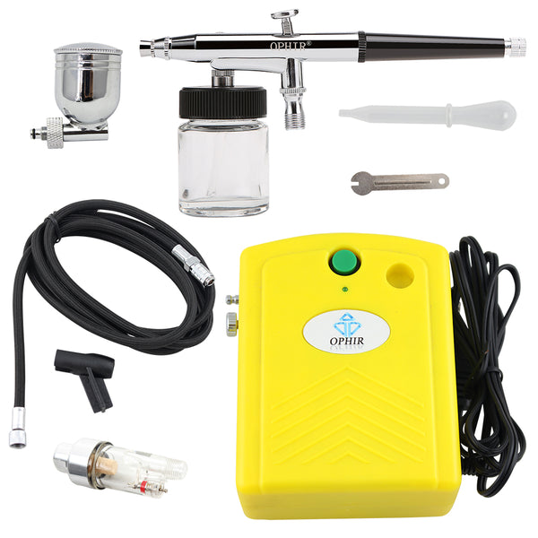 OPHIR 0.3mm Dual Action Quality Airbrush Spray Paint Air Compressor Kit for Temporary Tattoo Model Painting