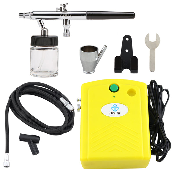 OPHIR Spray Gun Kit with Air Compressor Dual-Action 0.35mm Nozzle Airbrush for Temporary Tattoo Hobby Cake Decoration
