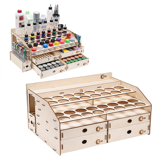 OPHIR Wooden Paint Rack Pigment Inks Storage Organizer with 32 Bottle Holes, 36 Marker Pen Cases, 4 Cabinet Drawers