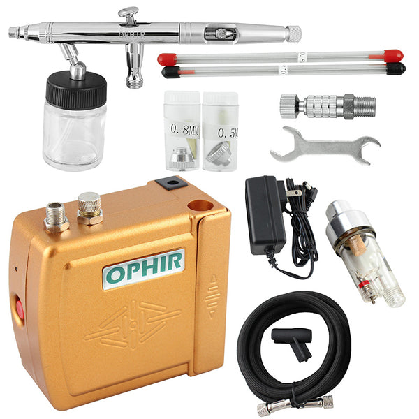 OPHIR 0.3mm 0.5mm 0.8mm Airbrush Kit 12V DC Mini Air Compressor for Crafts Cake Decoration Hobby Painting