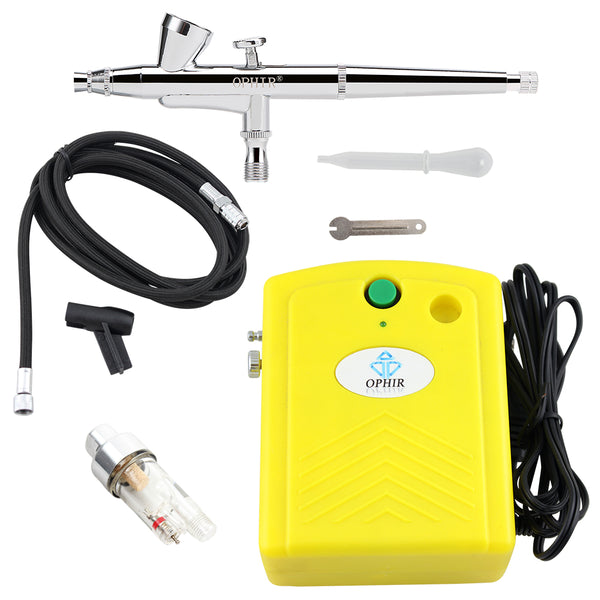 OPHIR 0.2mm Dual-Action Nail Airbrush Kit with Mini Air Compressor for Nail Art Beauty Care Craft Cake Decoration
