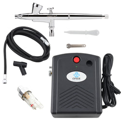 OPHIR 0.2mm Dual-Action Nail Airbrush Kit with Mini Air Compressor for Nail Art Beauty Care Craft Cake Decoration