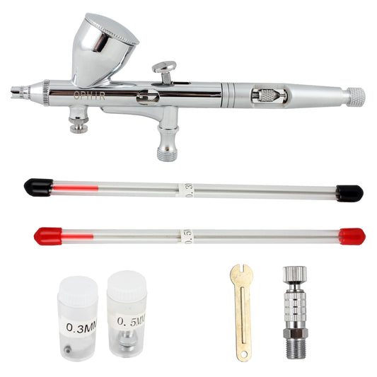 OPHIR Dual-Action Gravity Airbrush Pro Set Kit  with 0.2mm,0.3mm,0.5mm Tips for Hobby Auto Nail Paint Cake Paint