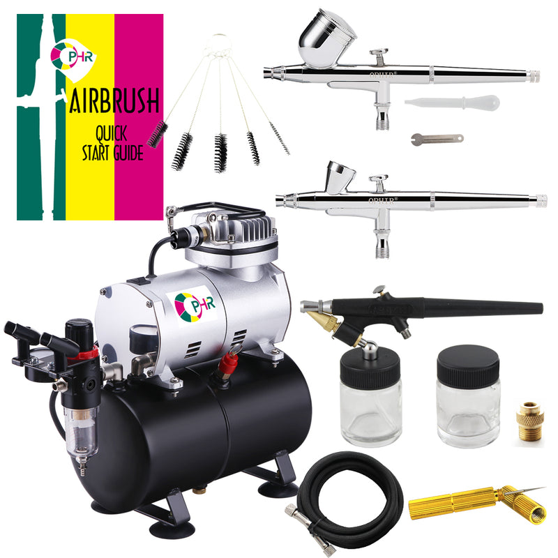 Pro Multi-Purpose Piston Airbrush Compressor Kit with 2 Airbrushes