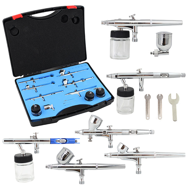 OPHIR New Dual Action Airbrush Set Kit with Glass Bottles for Model Cake Decoration Nail Art