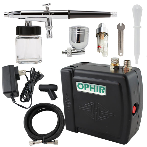 OPHIR Dual Action Airbrush 0.3mm Airbrush Spray Paint Mini Air Compressor for Temporary Tattoo Body Painting Model Painting