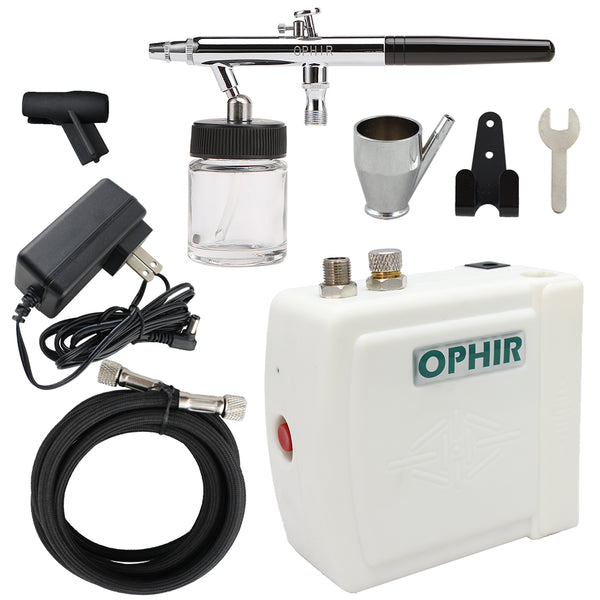 OPHIR 0.35mm Nozzle Dual-Action Airbrush Kit 12V DC Mini Airbrush Compressor for Hobby Model Painting Temporary Tattoo Body Art