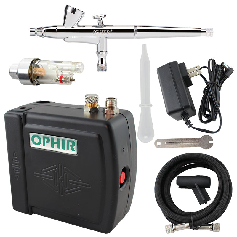OPHIR Airbrush Compressor Kit 0.2mm Dual-Action Airbrush for Nail Art Makeup Beauty