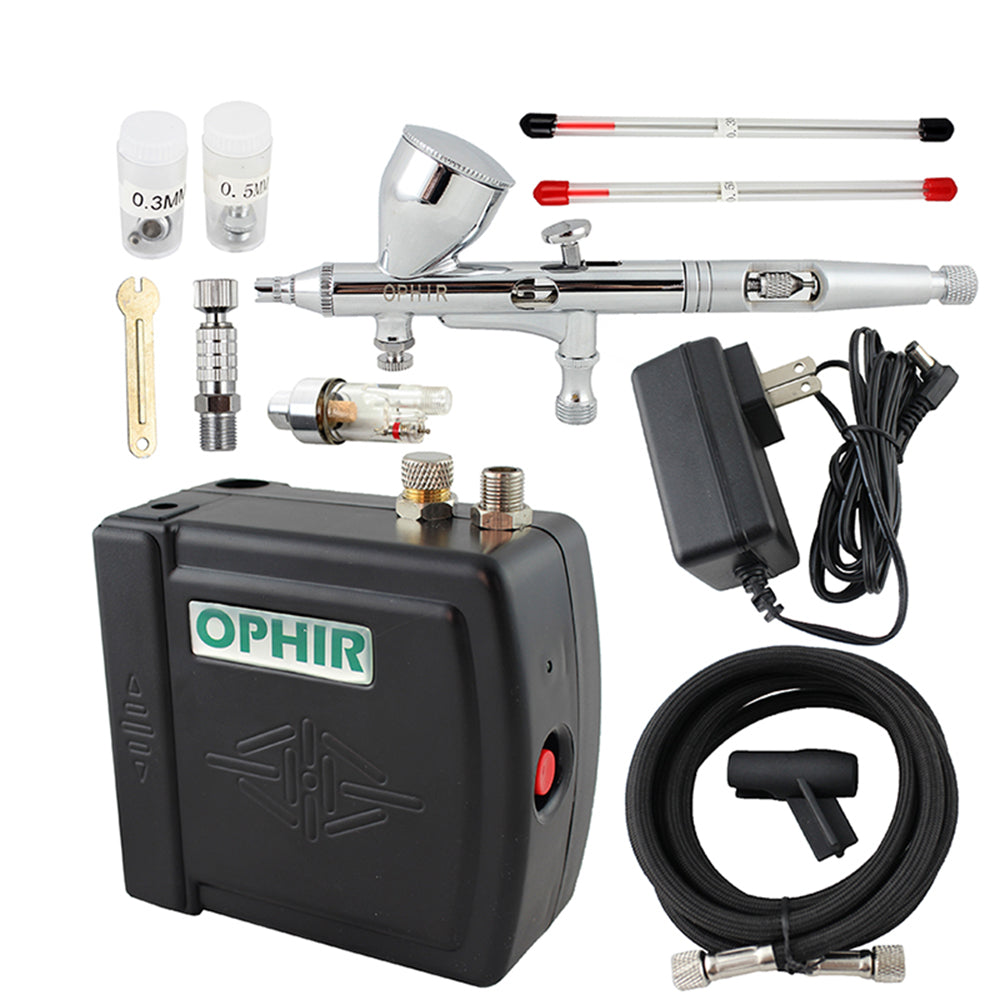 OPHIR 0.3mm Air Brush & 0.5mm Dual Action Airbrush Kit with Air