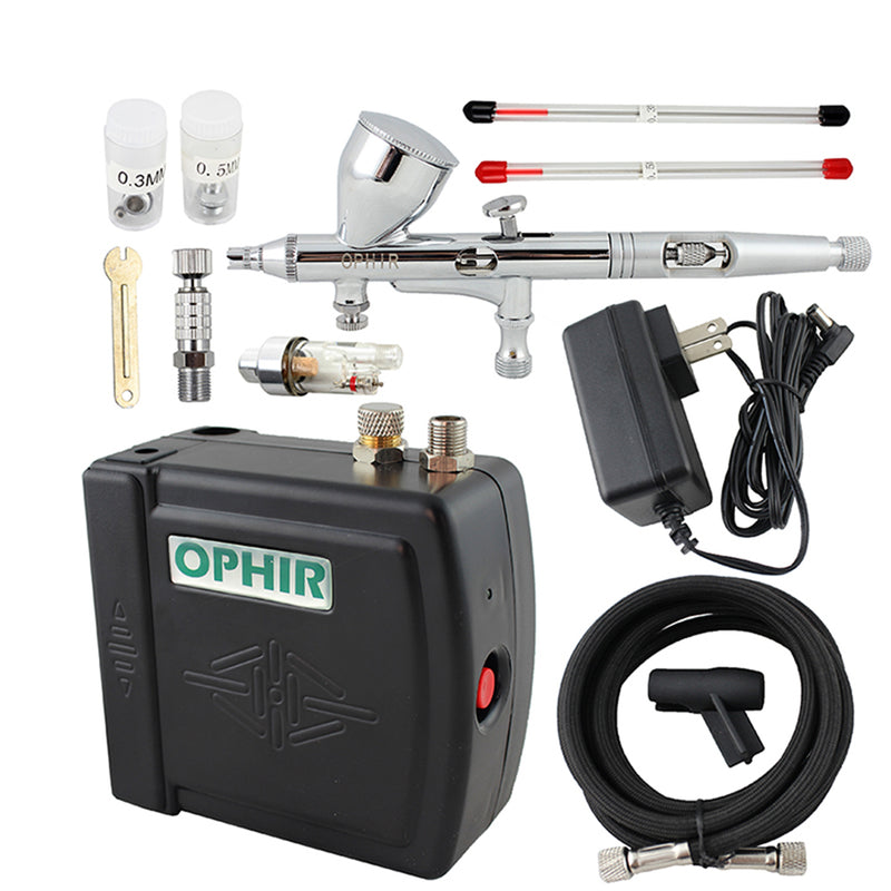 OPHIR 100V-240V Mini Air Airbrush Compressor Kit 3 Tips Dual-Action Airbrush for Model Crafts Painting Cake Decoration