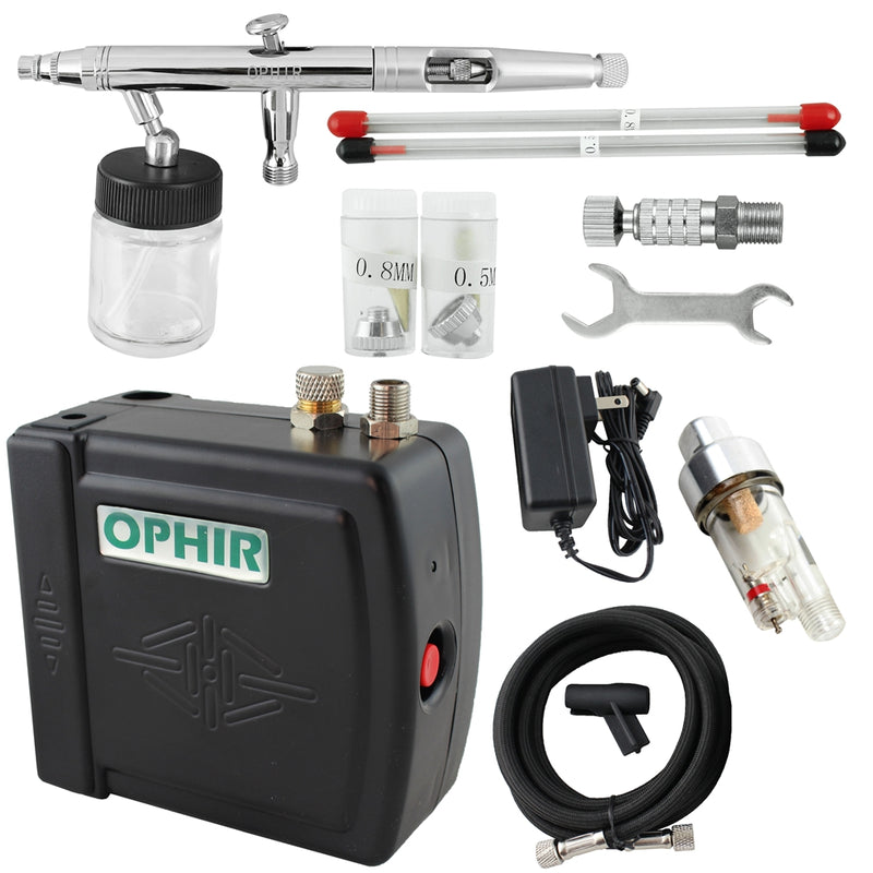 OPHIR 0.3mm 0.5mm 0.8mm Airbrush Kit 12V DC Mini Air Compressor for Crafts Cake Decoration Hobby Painting