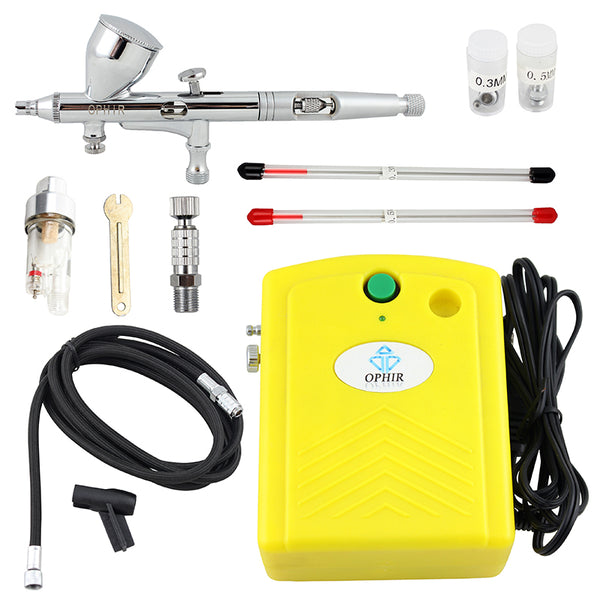 OPHIR Airbrush 3 Tips Dual-Action 100V-240V Hobby Airbrush Compressor Kit for Model Crafts Hobby Painting Cake Decoration