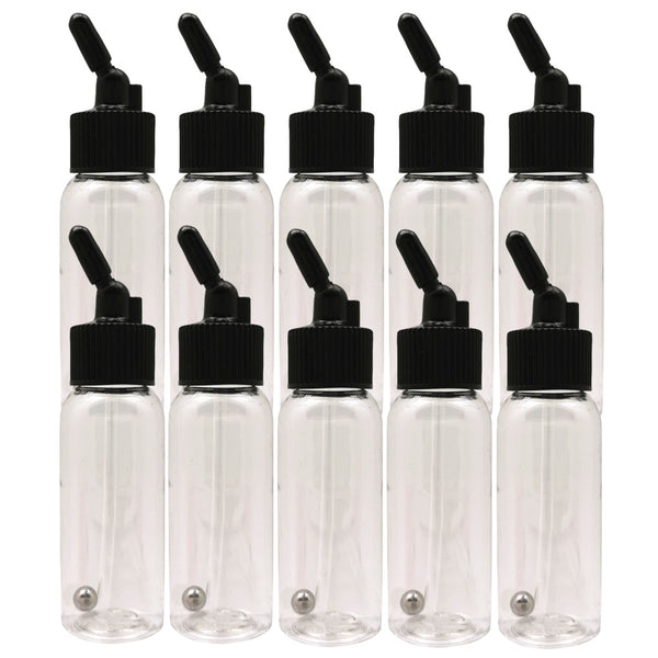 OPHIR 10X 30ML Dual-Action Siphon Bottle with Rubber Caps & Stainless Steel Balls Plastic Bottle Jars for Most of Down-Pot Airbrushes