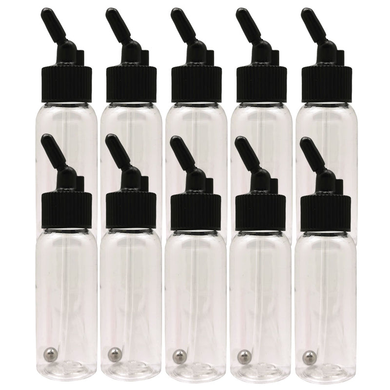 OPHIR 10X 30ML Dual-Action Siphon Bottle with Rubber Caps & Stainless Steel Balls Plastic Bottle Jars for Most of Down-Pot Airbrushes