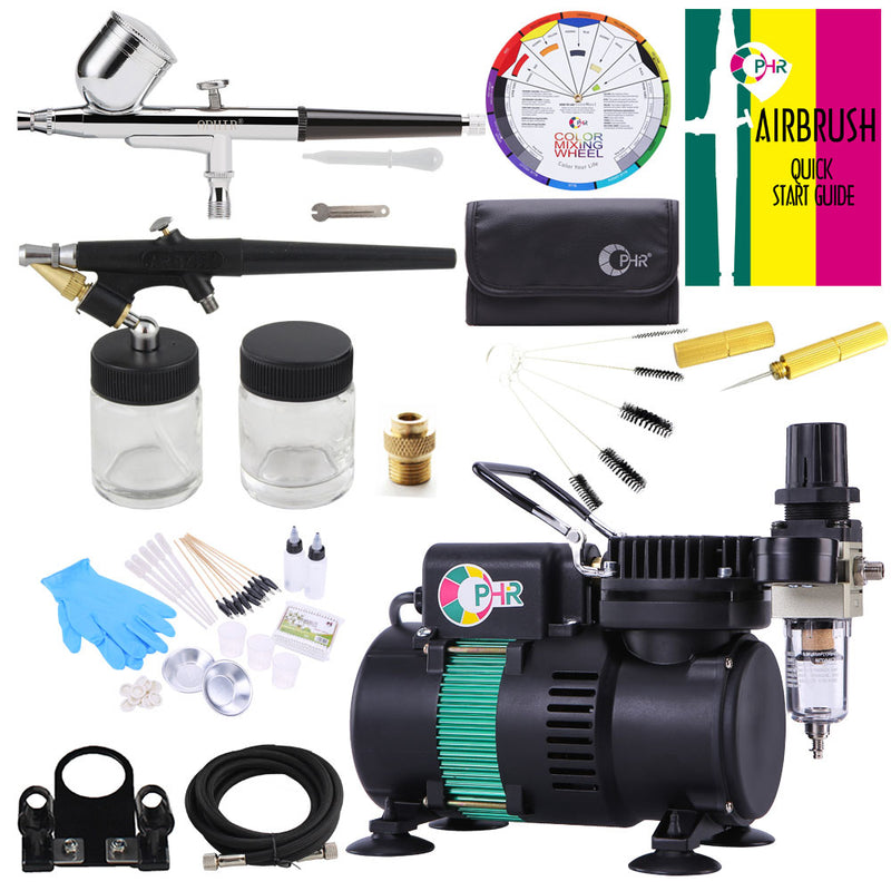 OPHIR Airbrush Kit Professional Air Compressor Set with Single Dual Action Airbrushes for Model Crafts Hobby Tattoo
