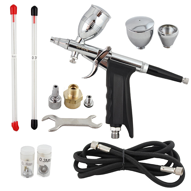 OPHIR Spray Gun Dual Action Airbrush Kit with Low Noise Air Compressor for Model Tattoo Body Care