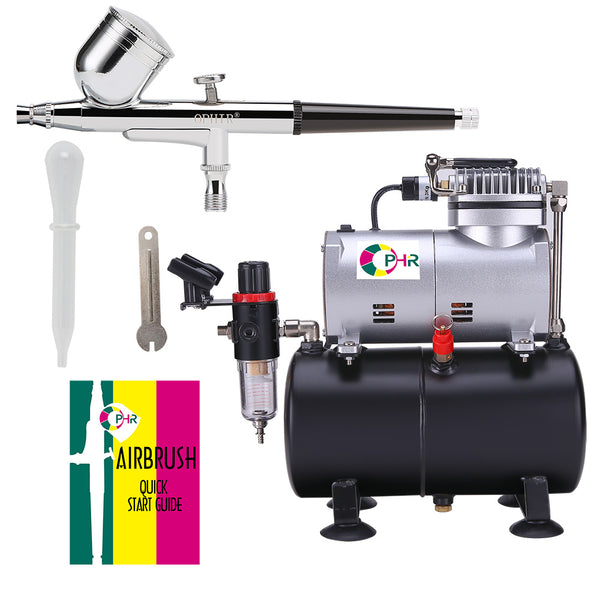 OPHIR Pro Airbrush Compressor Kit with Air Tank Dual Action 0.3mm Airbrush Kit for Toy Model Crafts Food Coloring Body Painting
