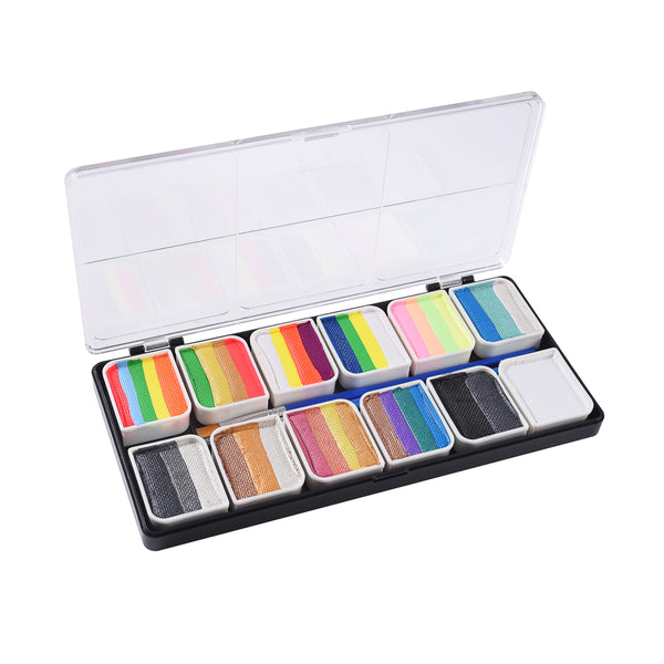 OPHIR Rainbow Face Painting Kit for Kids, Body Art Paint Palette with 2 Brushes Includes Matt, Pearly, Neon Colors 144g