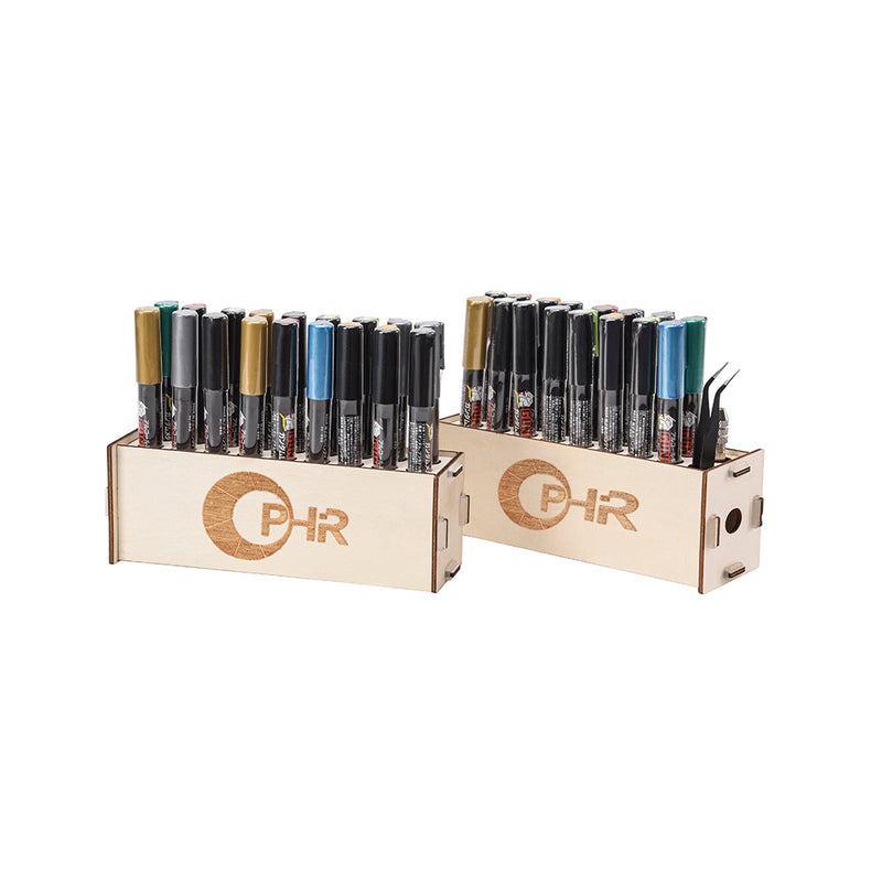 OPHIR Wooden Paint Rack Pigment Inks Storage Organizer with 32 Bottle Holes, 36 Marker Pen Cases, 4 Cabinet Drawers