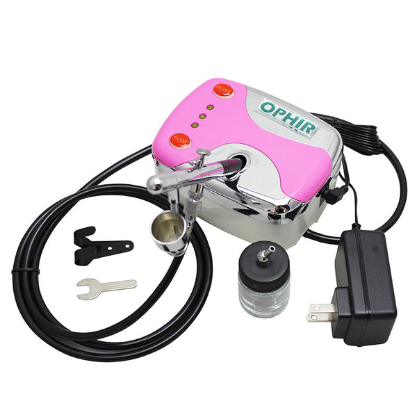 OPHIR Make Up Spray Gun Pink Double Action 12V DC Portable 0.35mm Airbrush Mini Compressor Kit for Car Painting Body Painting