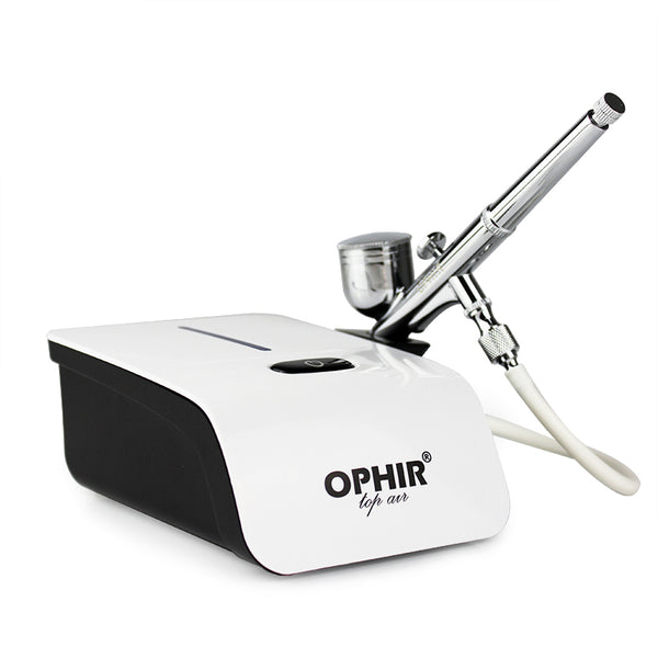 OPHIR Dual Action Airbrush Kit  with White Air Compressor for Temporary Tattoo Makeup Nail Art Beauty 5 Adjustable Speed