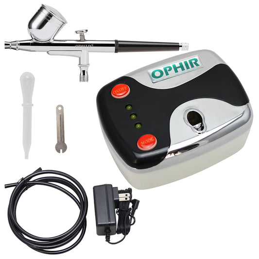 OPHIR  Air-Brush Kit 0.3mm Dual Action Body Paint Spray Gun Black 12V DC Mini Air Compressor for Makeup Airbrushing Nail Art Temporary Tattoo