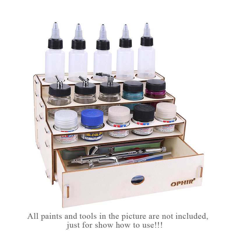OPHIR Wooden Paint Rack Pigment Inks Storage Organizer with 32 Bottle  Holes, 36 Marker Pen Cases, 4 Cabinet Drawers, Suitable for Tamiya GSI AV  Paints