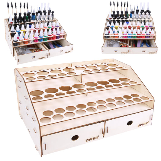 OPHIR Wooden Paint Rack Stand Pigment Bottle Tool Storage with Cabinet Holder Organizer for 58 Bottles of Paints