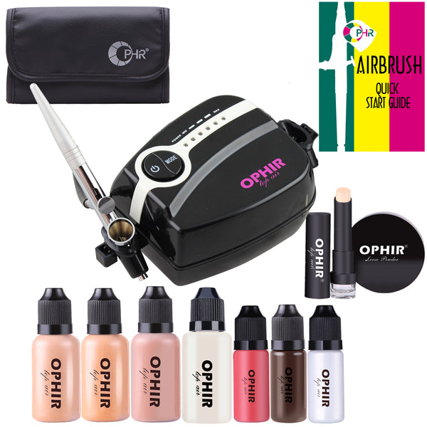 OPHIR 0.3mm Nail Airbrush Kit with Air Compressor 12 Nail Inks 20x
